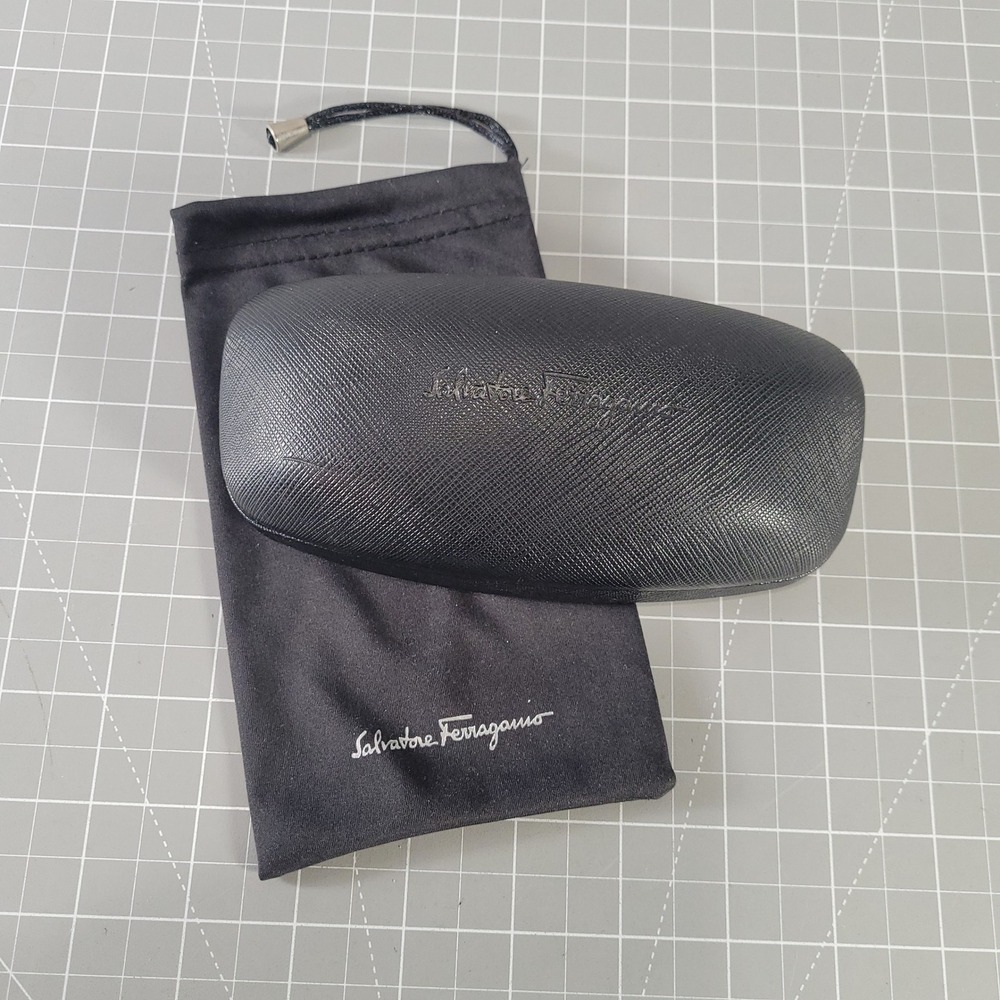 Salvatore Ferragamo Sunglass Case Unisex Black Saffiano Hard Shell‎ w/ Pouch